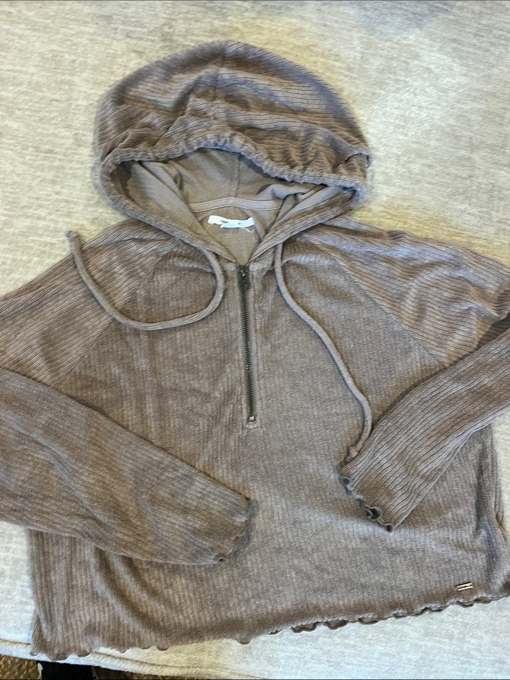 O'Neill Ribbed Half-Zip Hooded  Crop Sweater - Taupe